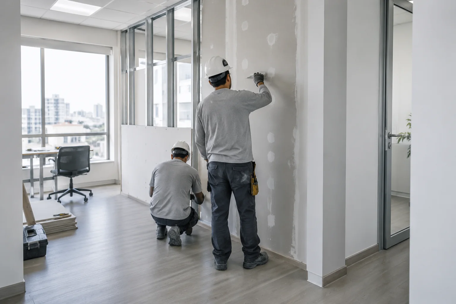 Escena ilustrativa de trabajos de remodelación en una oficina